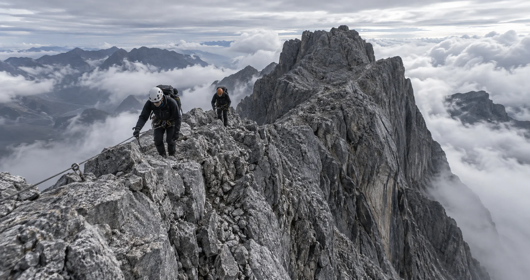 Climbers moving along the Carstensz summit ridge