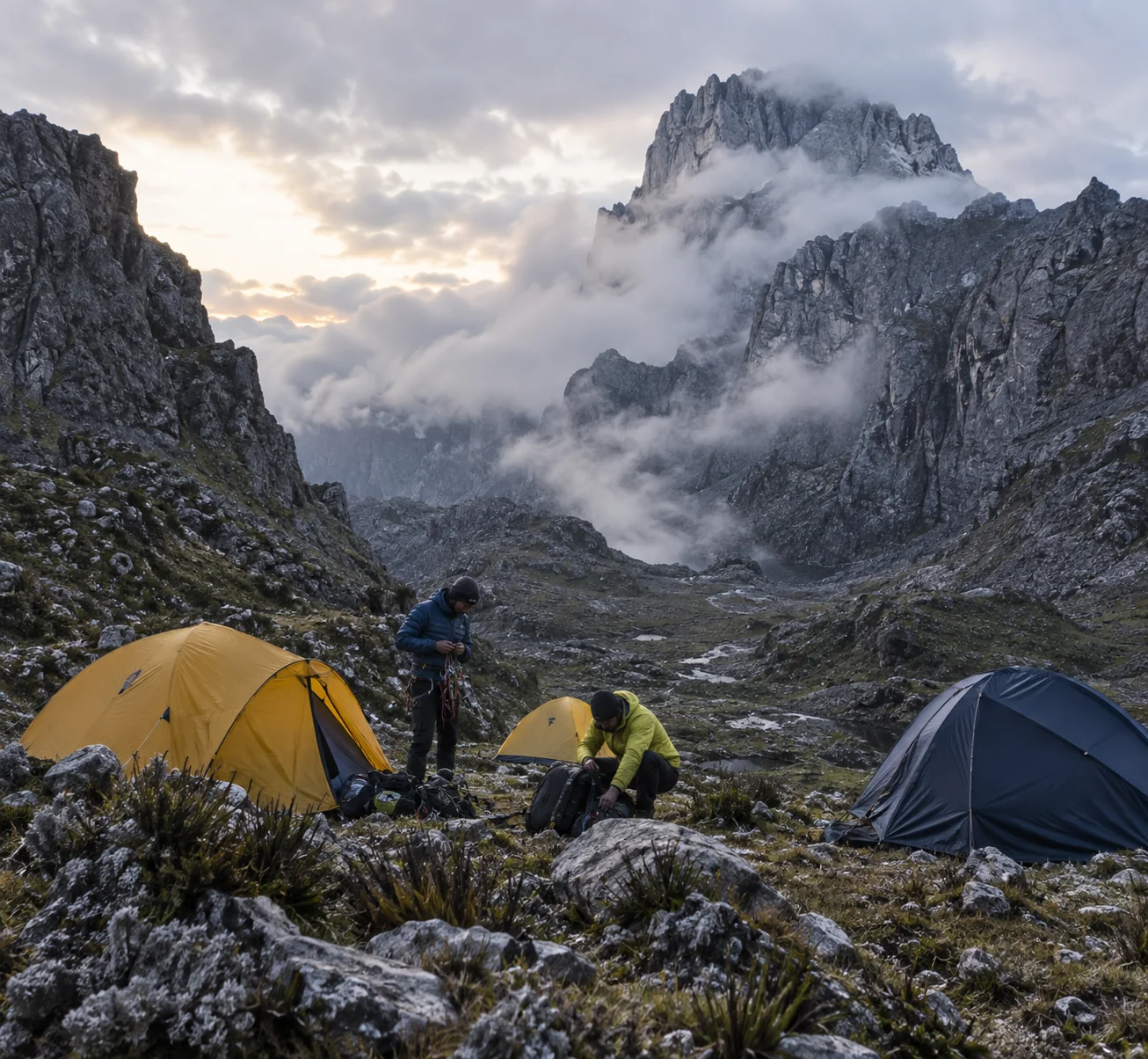 Yellow Valley base camp beneath Carstensz Pyramid
